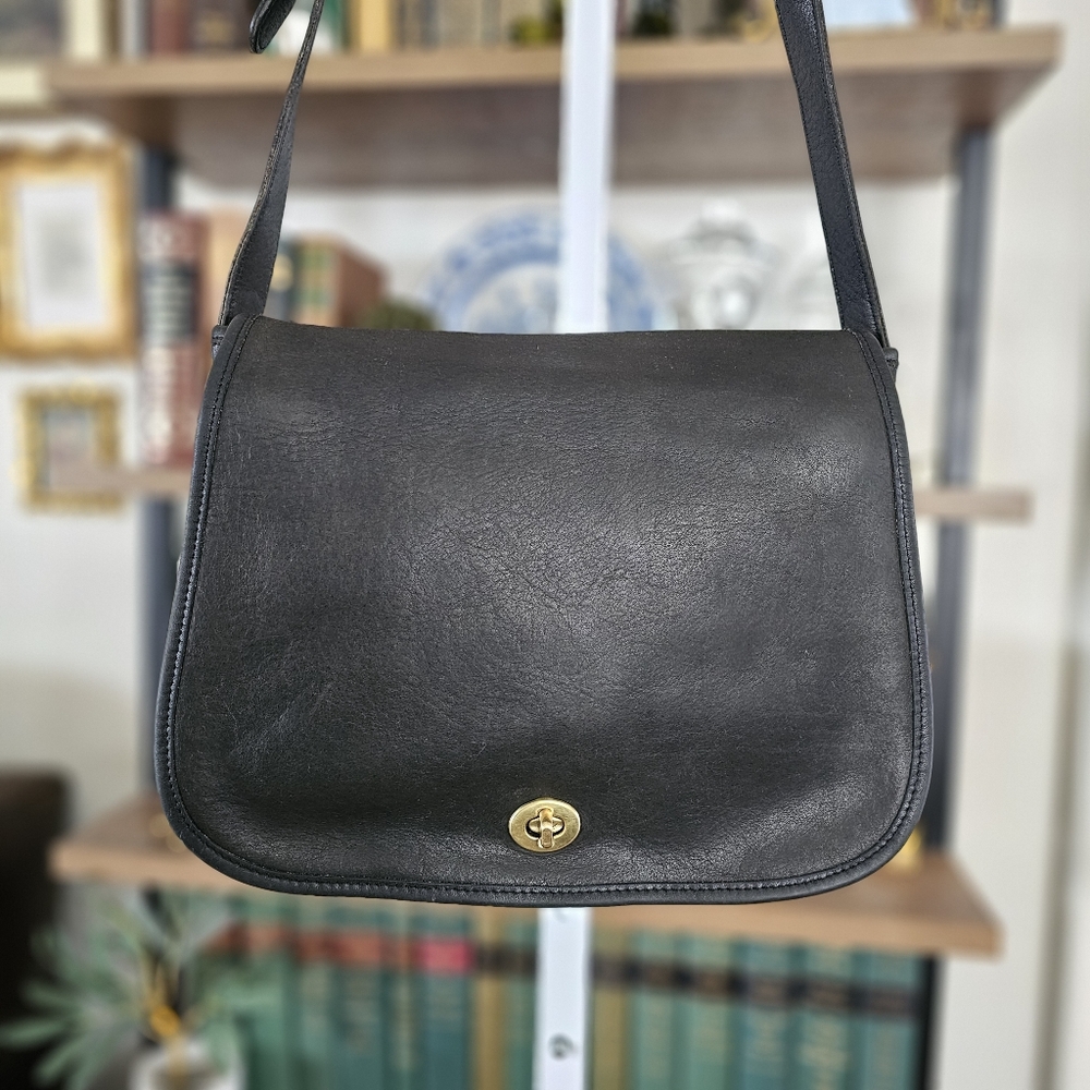 Rare! 80s Coach United States Stamp Ranch Stewardess Saddle Bag Black 0588-130